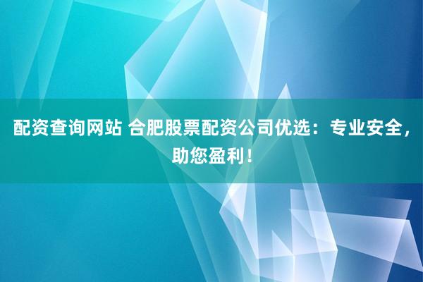配资查询网站 合肥股票配资公司优选：专业安全，助您盈利！