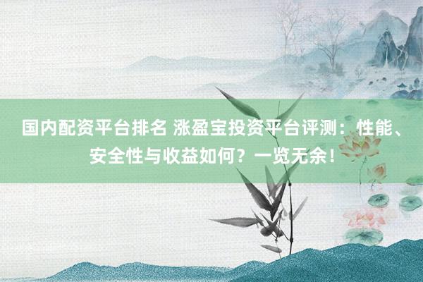 国内配资平台排名 涨盈宝投资平台评测：性能、安全性与收益如何？一览无余！